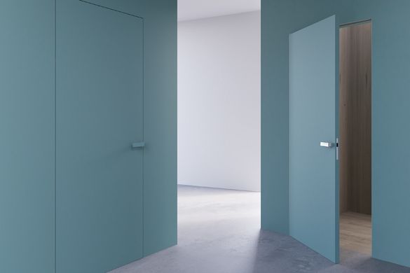 Дверь скрытого монтажа Korfad IN-01 наружного открывания под покраску 40мм с алюминиевым торцом