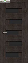 Дверь межкомнатная ОМИС ПВХ коллекция 5-й элемент Домино (черное стекло) Венге