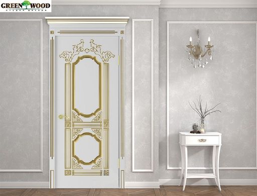 Дверь межкомнатная Неман Корона белый мат\ патина - золото