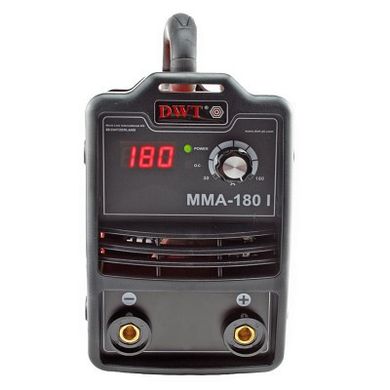 Сварочный инвертор DWT ММА-180 I, ток постоянный, напряжение 220 В, цикл работы ПВ60%, 5280 Вт, 30\180 А